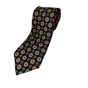 Tommy Hilfiger Men's 100% Imported Silk Tie Navy Blue Gold Geometric Print
